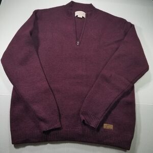 C.C. Filson Men's Quarter Zip Field Sweater Size Large Burgundy Red Heather Wool